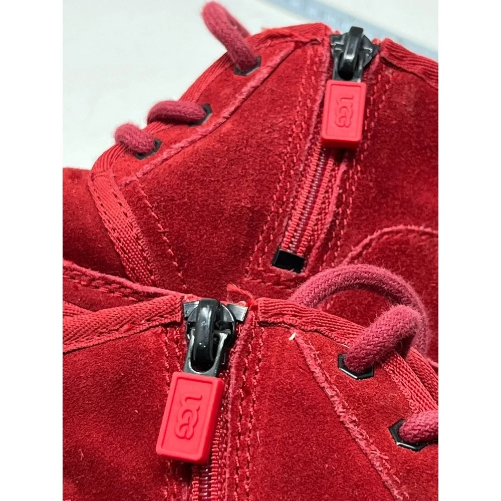 UGG Neumel‎ Boots Shoes Toddler Size 8 Red Suede Zip Ankle Sherpa Lined